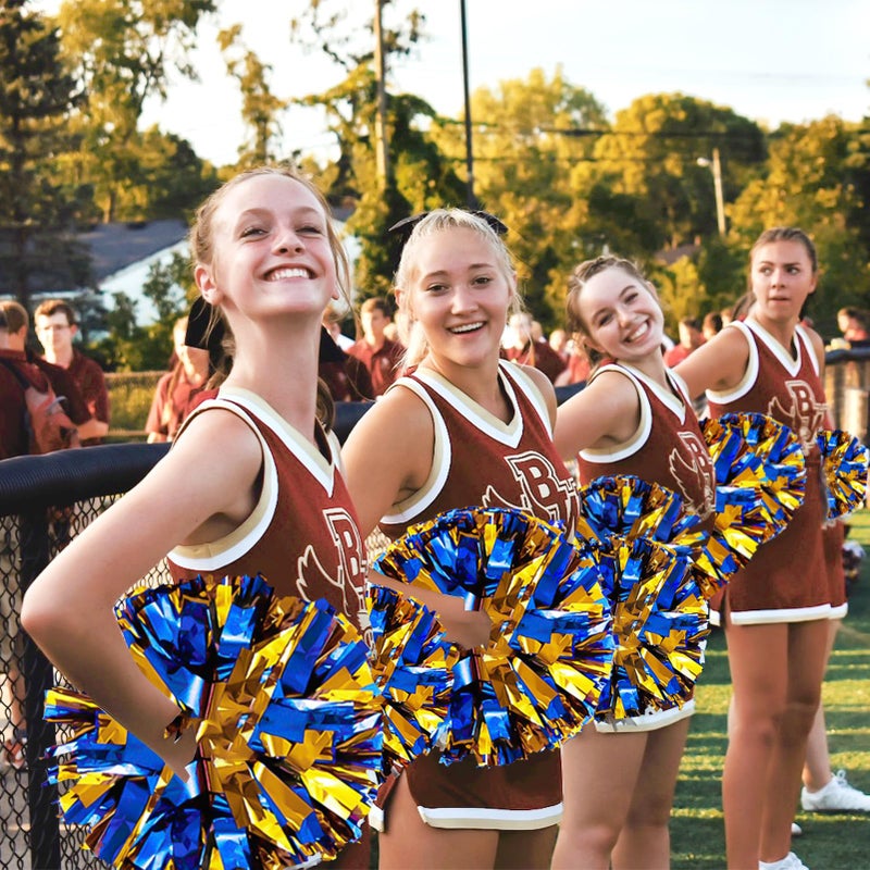 CREATIEE-PRO 4Pcs Metallic Cheerleading Pom Poms, Creatiee 2 Pair Cheerleader Cheering Squad Pompoms for School Sports Dance Games Team Spirit Cheer (Blue-Gold) - Image 5